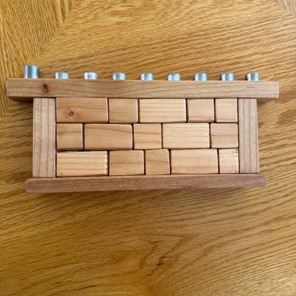 Hanukkah Menorah Western Wall Kotel Judaica Chanukah Hand-Crafted Cherry / Pine - Picture 2 of 9